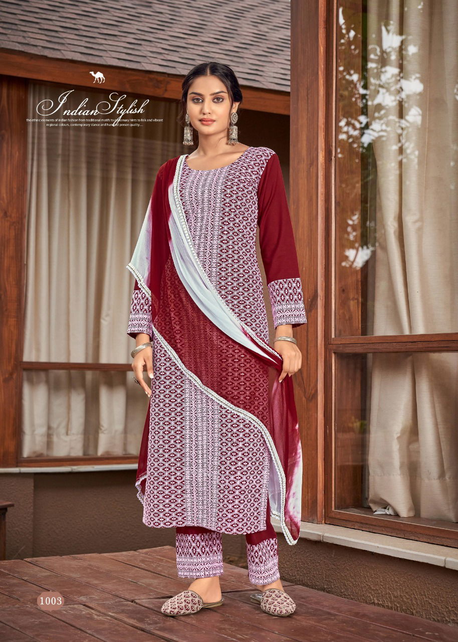 Schiffli 2 Fancy Designer New Exclusive Wear Heavy Rayon Readymade Suit Collection